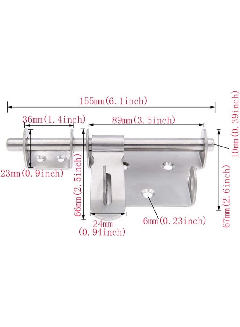 Sliding Bolt Gate Latch,Stainless Steel Latch Bolt Door Latch Lock, Bolt with Padlock ,Safety Clasp  Barrel Bolt Sliding Latches,Stainless Steel Brushed Finish ﻿ - Image 2